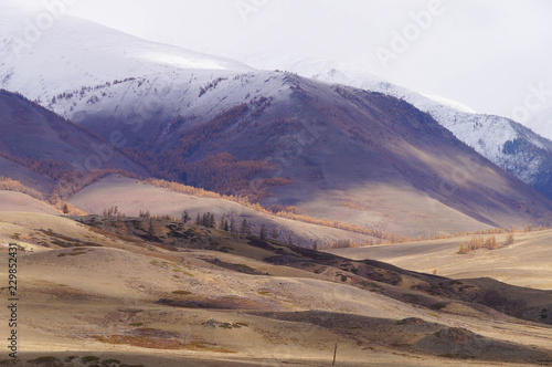 Beautiful Kurai Valley in autumn Altai Russia.
