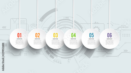 Template Timeline Infographic technology horizontal numbered for six position can be used for workflow, banner, diagram, web design, area chart
