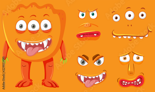 Orange monster and facial expression