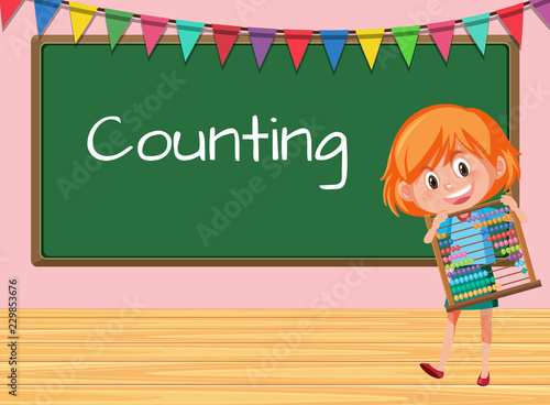 A girl holding abacus on counting lesson