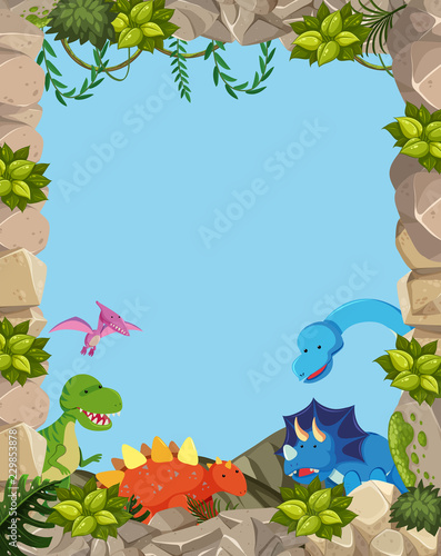Nature cute dinosaur frame