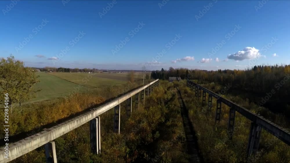 Old abandoned concrete structures in a birch forest. Aerial footage. Old abandoned concrete structures in a birch forest. Aerial footage.
