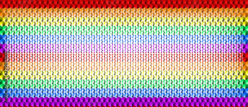 Colorful rainbow texture background of small triangle shapes, horizontal seamless pattern, LGBTQ (lesbian, gay, bisexual, transgender, and questioning) pride flag colors. Flat design vector, EPS10.