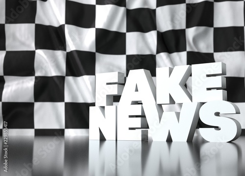 3d render, fake news lettering in front of Realistic Wavy Flag of checkered.
