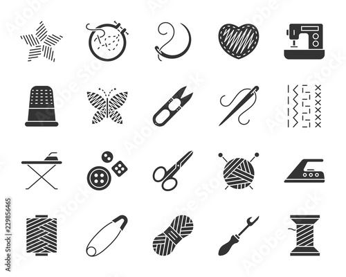 Needlework black silhouette icons vector set