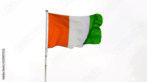 Slow motion footage of the Flag of Ivory Coast waving in the wind with a seagull flying by photo