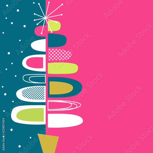 Holiday greeting card or invitation with mod abstract Christmas tree design. Space for your text.