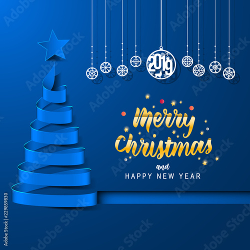 Merry Christmas with abstract Christmas tree. Merry Christmas and happy new year greeting card vector design.