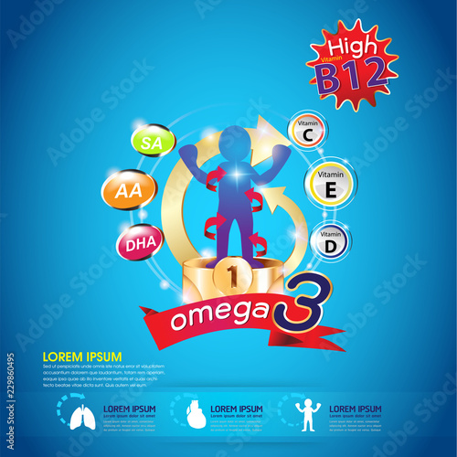 Nutrition Omega Calcium and Vitamins - Concept Logo Products for Kids.