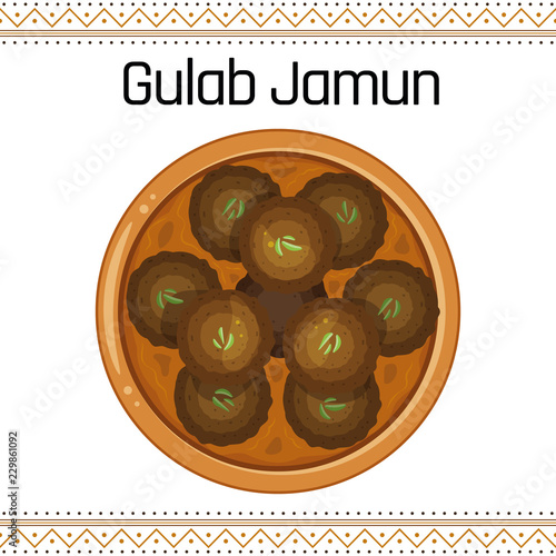 Gulab Jamun, top view,  traditional Indian food, vector illustration