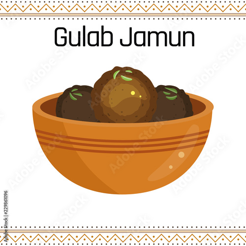 Gulab Jamun, traditional Indian food, vector illustration