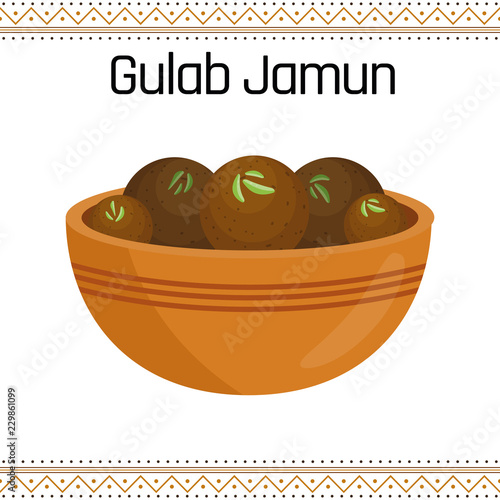 Gulab Jamun, traditional Indian food, vector illustration