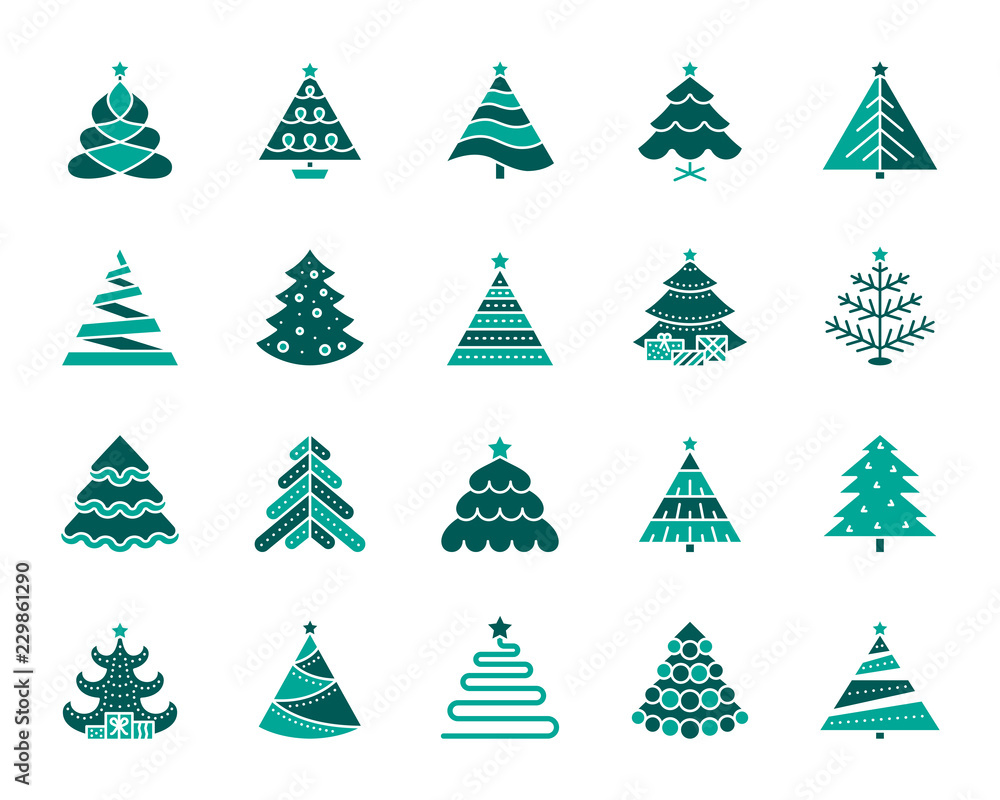 Obraz premium Christmas Tree simple color flat icons vector set
