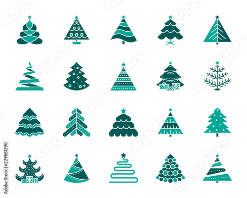 Christmas Tree simple color flat icons vector set