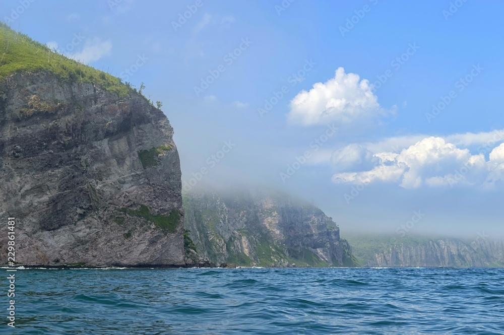Earth edge. Sikhote-Alin mountain ridge on the Tatar Strait coast. Khabarovsk region, far East, Russia.
