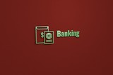 Text Banking with green 3D illustration and brown background