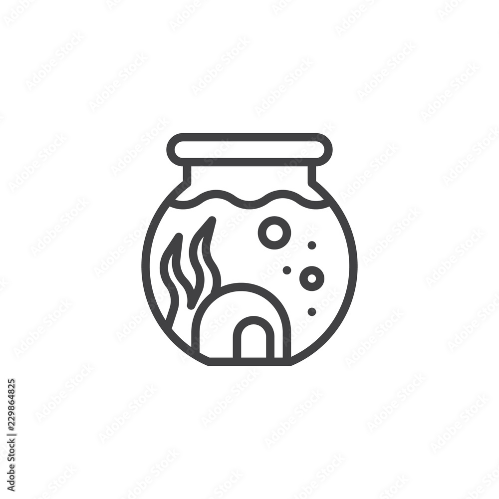 Aquarium with water plant outline icon. linear style sign for mobile concept and web design. Round aquarium simple line vector icon. Symbol, logo illustration. Pixel perfect vector graphics Aquarium with water plant outline icon. linear style sign for mobile concept and web design. Round aquarium simple line vector icon. Symbol, logo illustration. Pixel perfect vector graphics