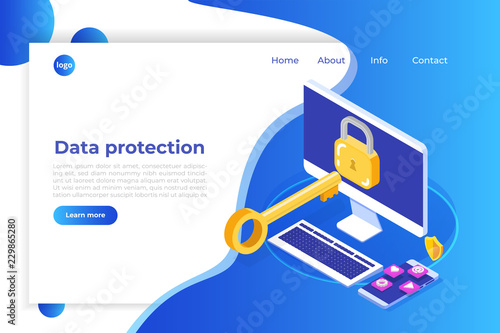 Data protection, Internet security isometric concept. VPN, Encryption, Privacy Protection. Vector illustration 3d isometry.