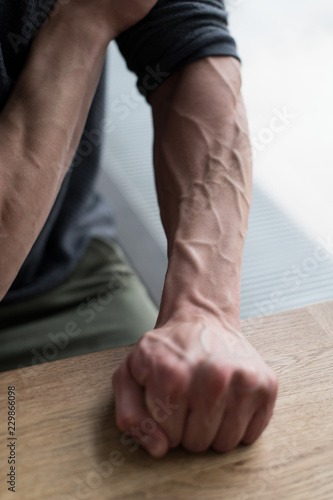 Man Showing Vascularity Hand Close Up