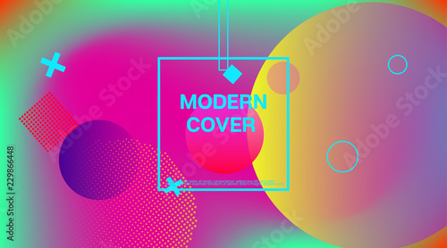 Memphis Minimal Cover Horizontal Vector Template. Neon Gradient Overlay, Small Space Particles Background. Geometric Memphis Design Elements, Horizontal Music Poster. Vintage Elemets Business Design.