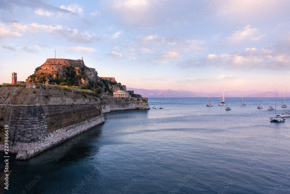 The old fort of Corfu island, Greece, at dusk