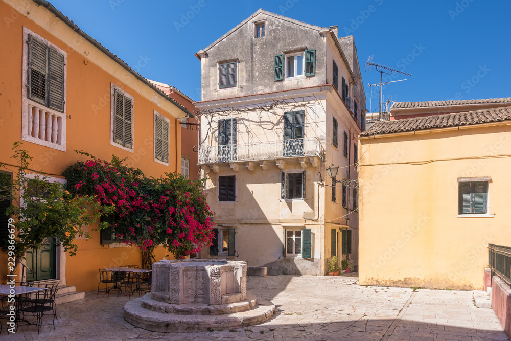 Street in the old town of Corfu island, Greece 