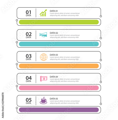 Infographics tab in horizontal thin line index with 5 data template. Vector illustration abstract background. Can be used for workflow layout, business step, banner, web design.
