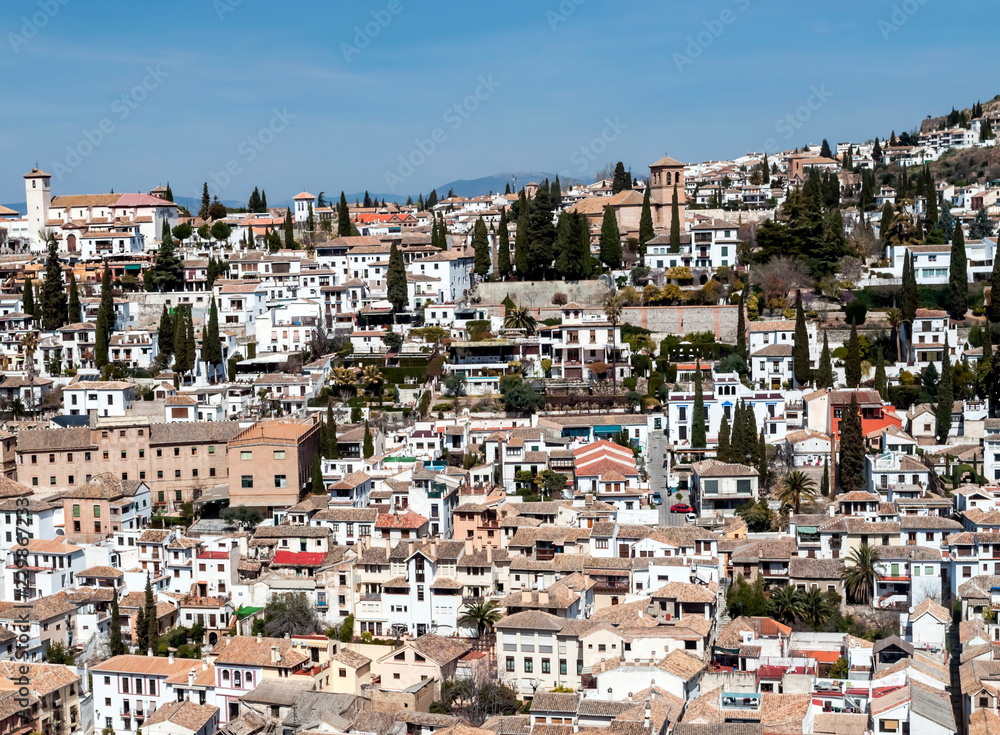 Aerial view of Granada to the river Darro 