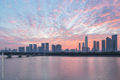 changsha skyline and sunrise glow photo