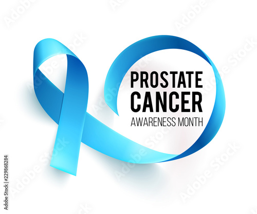 Banner for Prostate cancer awareness month in november. Word hope with realistic blue ribbon. Design template for poster