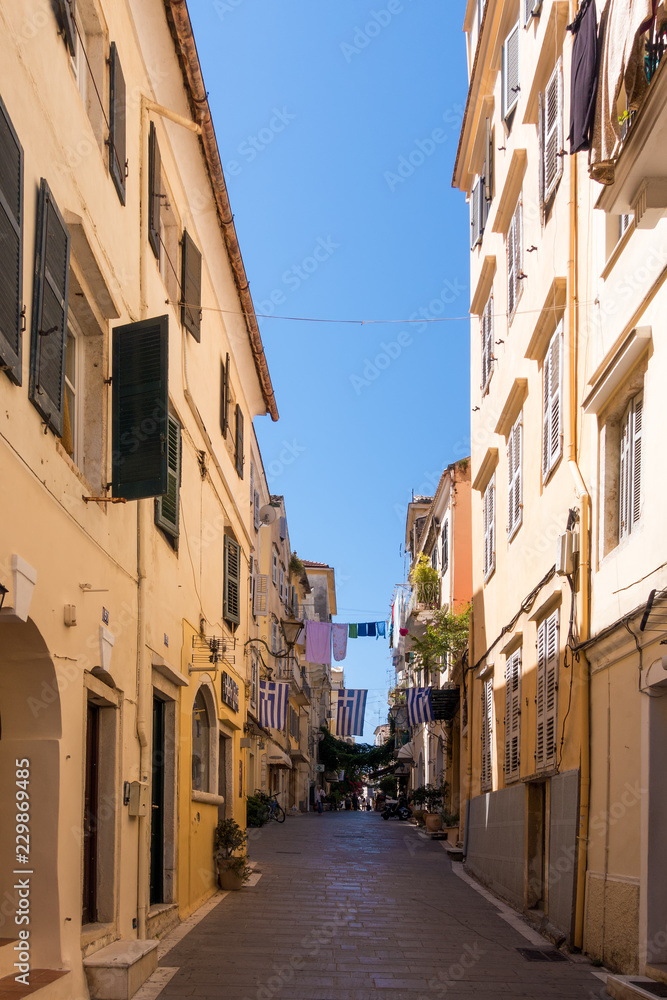 June 21st 2018 - Corfu, Greece - Street in the old town of Corfu island, Greece 