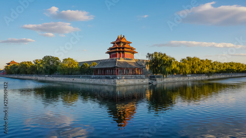 Chinese traditional building with water canal around. Beijing, China