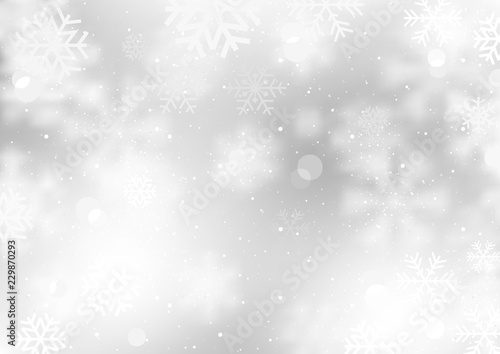 Winter Background with Falling Snowflakes - Colored Illustration with Blurry Snowflakes, Snowflakes and Snow with Bokeh Effect, Vector