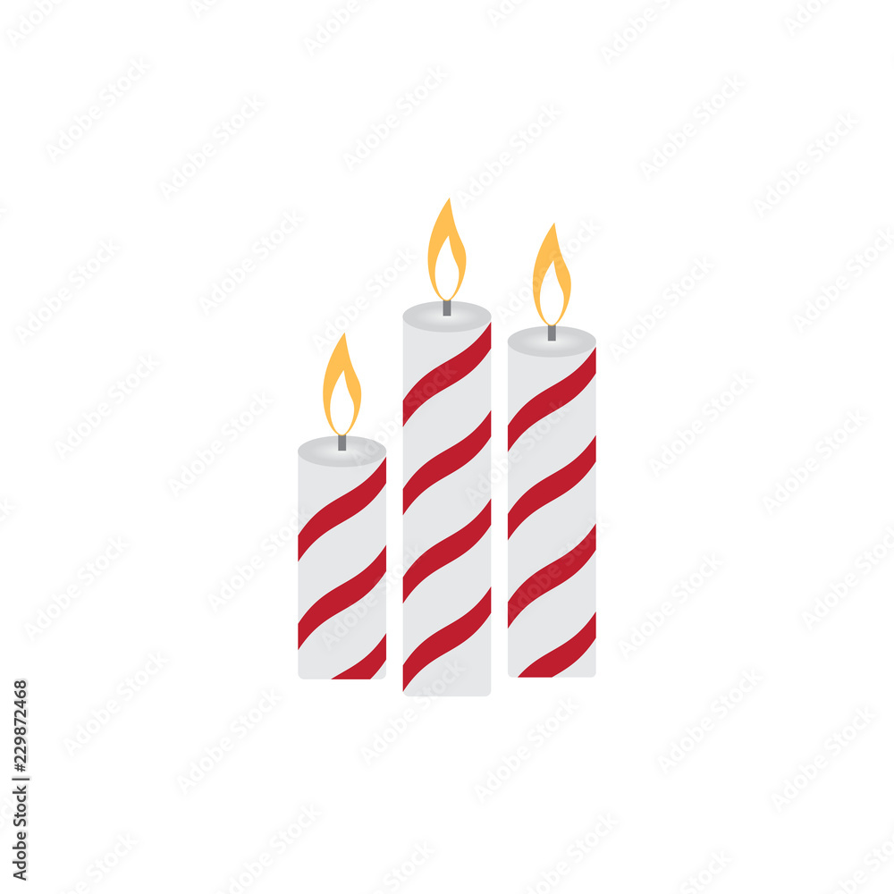 Three Christmas burning candles on a white background. Vector illustration Three Christmas burning candles on a white background. Vector illustration