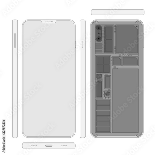 Smartphone transparency outline stroke design show inside illustration isolated on white background, vector eps 10