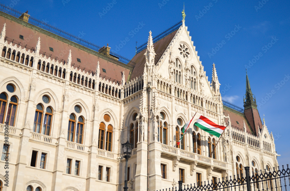 Exterior of Hungarian Parliament Building in Budapest on December 29, 2017.