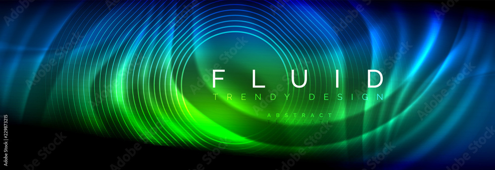 Neon glowing fluid wave lines, magic energy space light concept, abstract background wallpaper design Neon glowing fluid wave lines, magic energy space light concept, abstract background wallpaper design