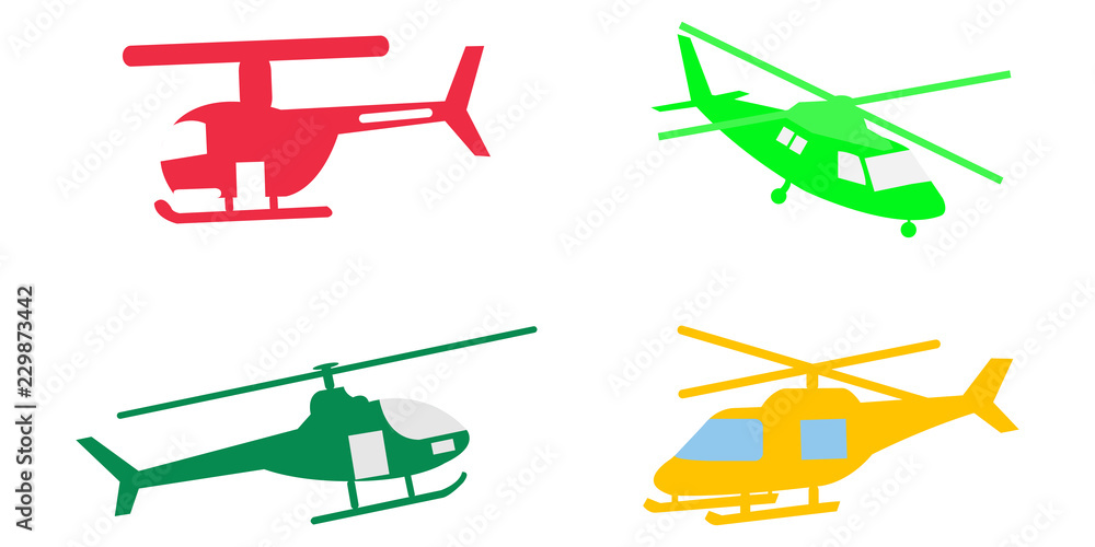Vector illustration of four helicopters in color