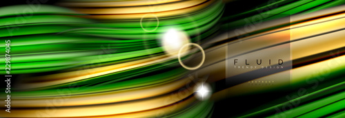 Mixing color waves on black, liquid flowing shapes
