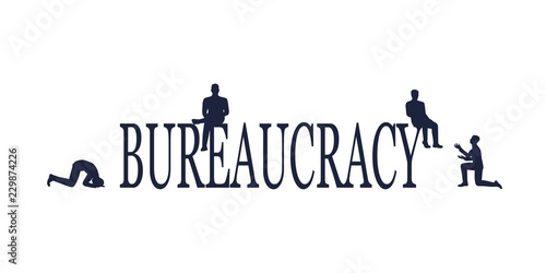 Businessmen stopped by bureaucrat . Bureaucracy concept. Flat illustration