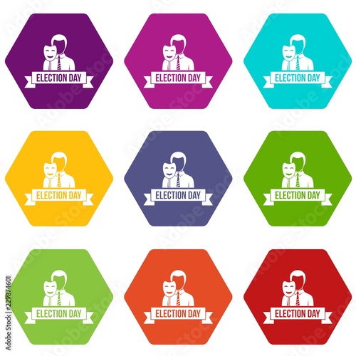Election day icons 9 set coloful isolated on white for web
