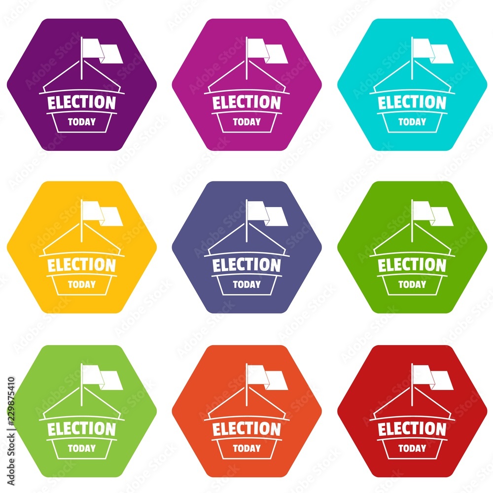 Election today icons 9 set coloful isolated on white for web Election today icons 9 set coloful isolated on white for web