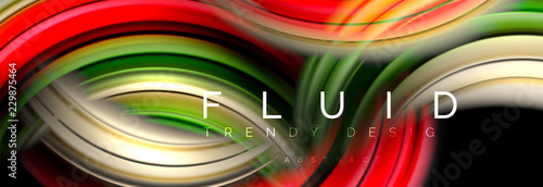 Mixing color waves on black, liquid flowing shapes