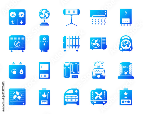 Hvac simple gradient icons vector set