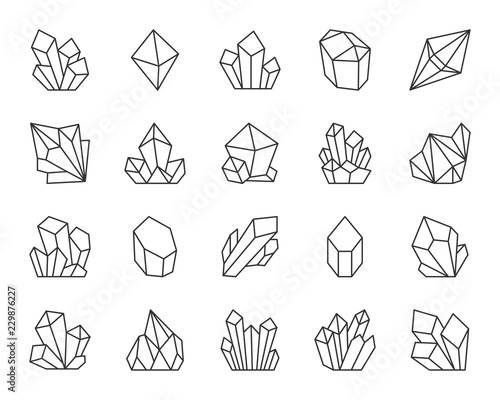 Crystal simple black line icons vector set