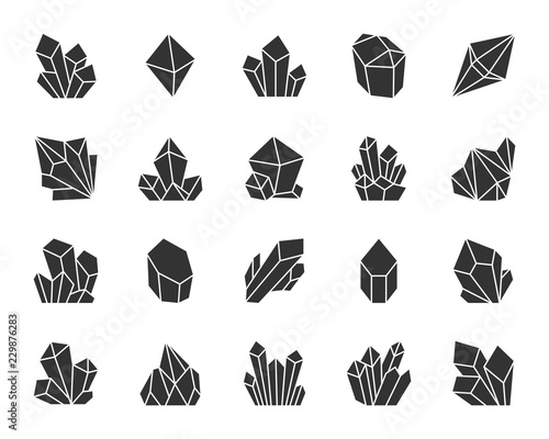Crystal black silhouette icons vector set