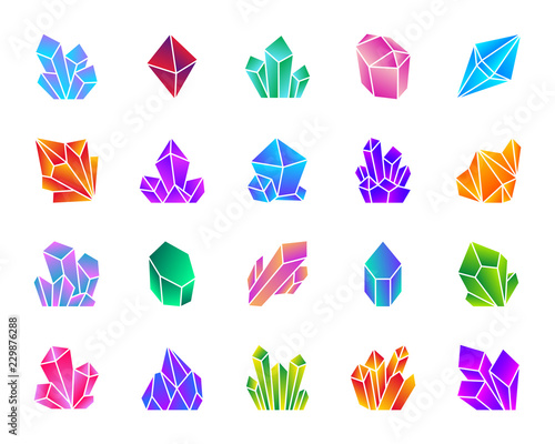 Crystal simple gradient icons vector set