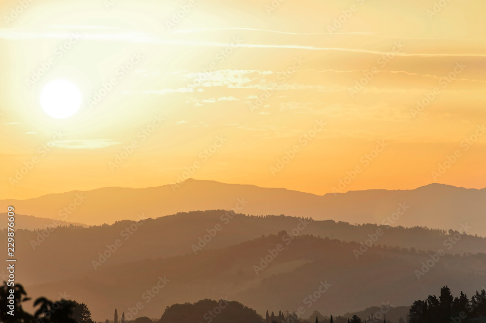 Sonnenaufgang, bei Tavarnelle, Toskana, Italien, Europa