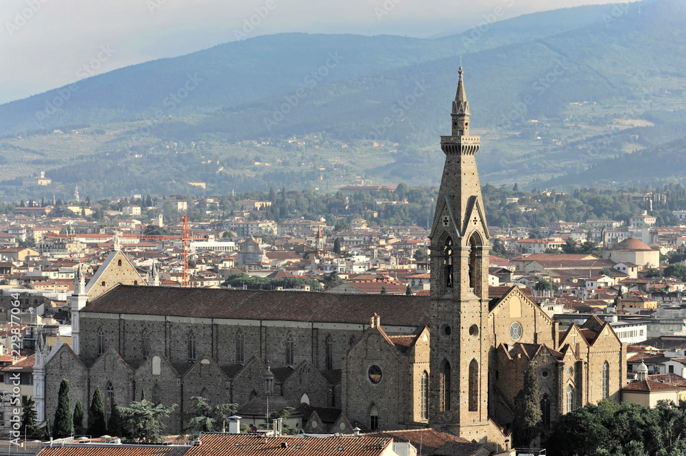 Stadtpanorama mit der Kirche Santa Croce, Ausblick vom Monte alle Croci, Florenz, Toskana, Italien, Europa