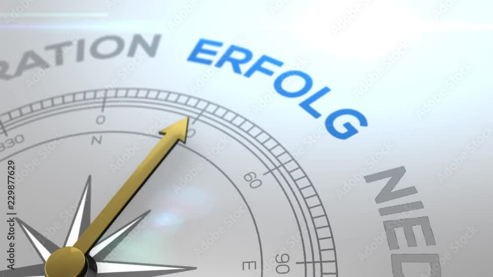Compass with text - Erfolg- german word for success- right path, concept video for good direction white shiny background Compass with text - Erfolg- german word for success- right path, concept video for good direction white shiny background
